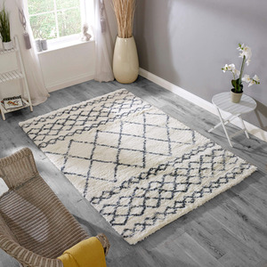 Ivory Grey Moroccan Berber 50mm Shaggy Area Rug - Alto AL02