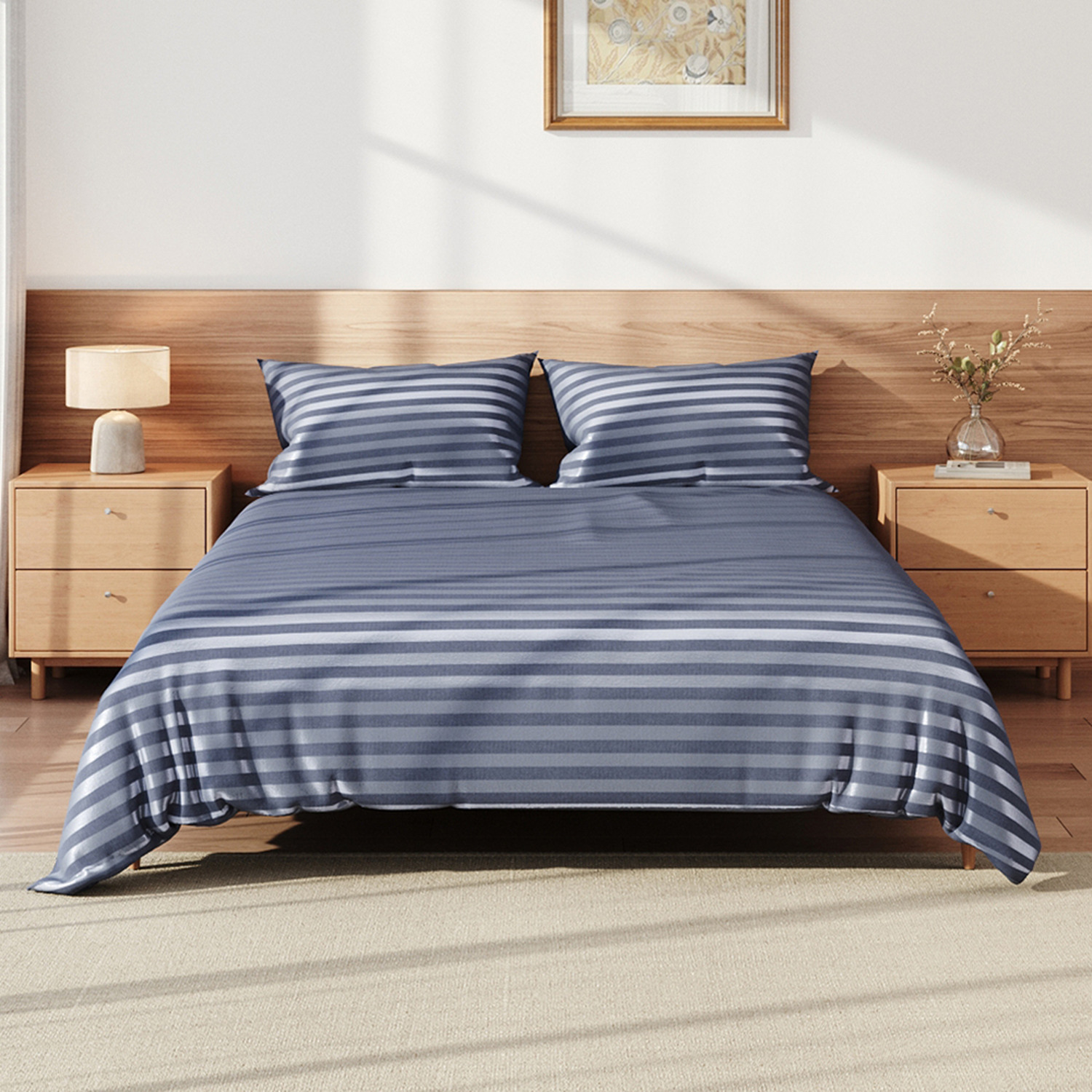 Soft Polyester Striped Bedding Set - 229 X 229 Cm King