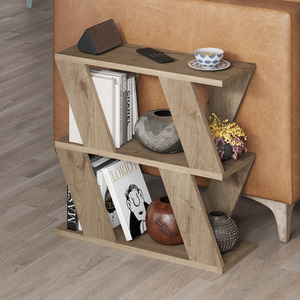 Oak Effect Modern 3-Tier Zigzag Side Table Slim End Table shot 10602394