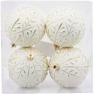 Pack of 4 Leaf Embossed Baubles
