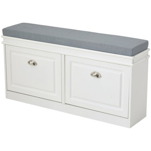Shoe Storage Bench with Flip Drawers and Cushion Seat