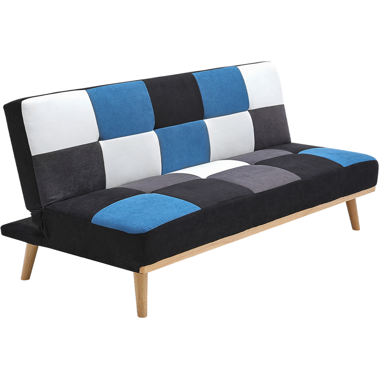Patchwork Fabric 3-seater Sofa Bed - Blue