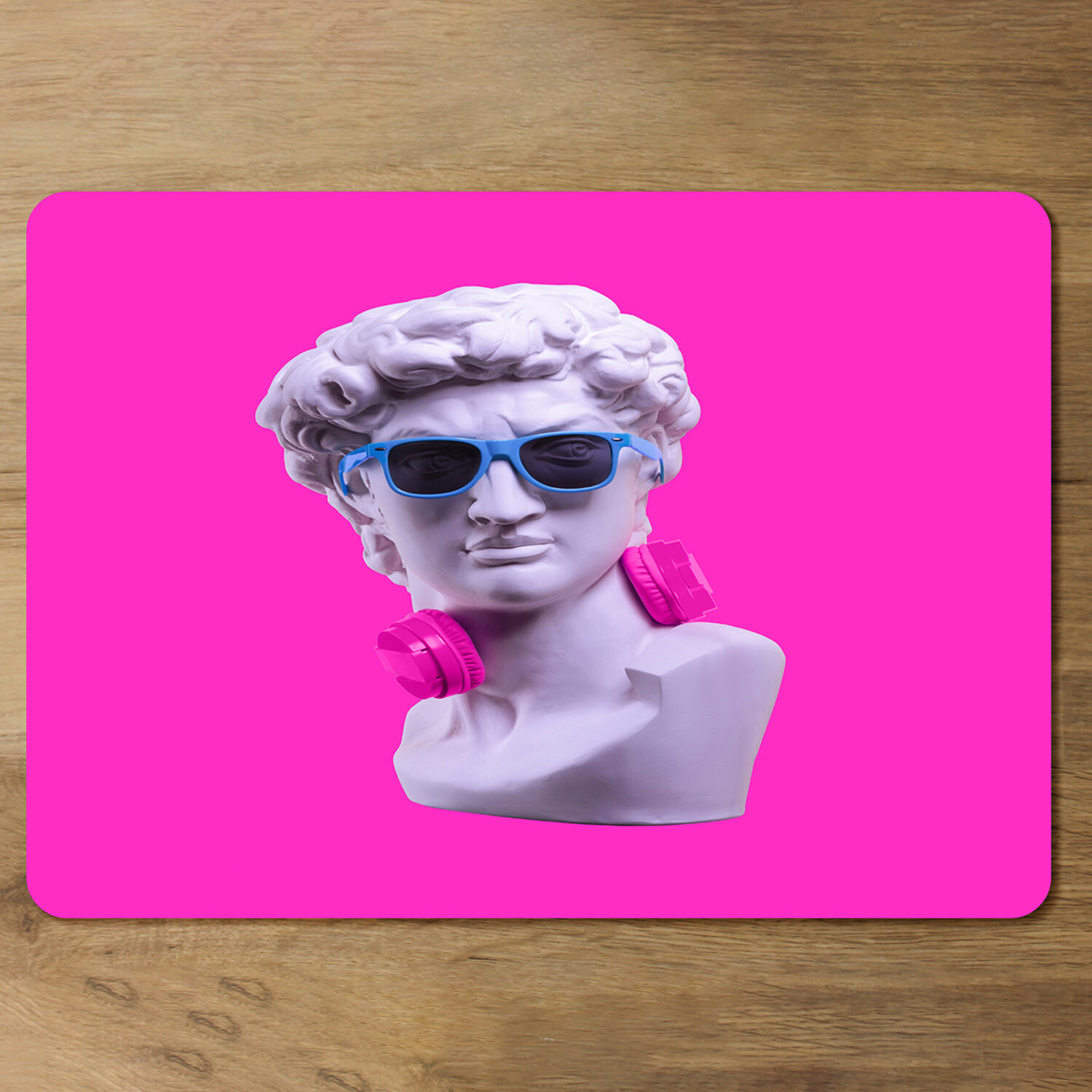 Plaster statue of David's head in blue sunglasses Designer Placemat Set - Pink