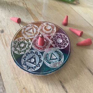 Soapstone Disc Incense Holder 10cm Seven Chakra MultiColor