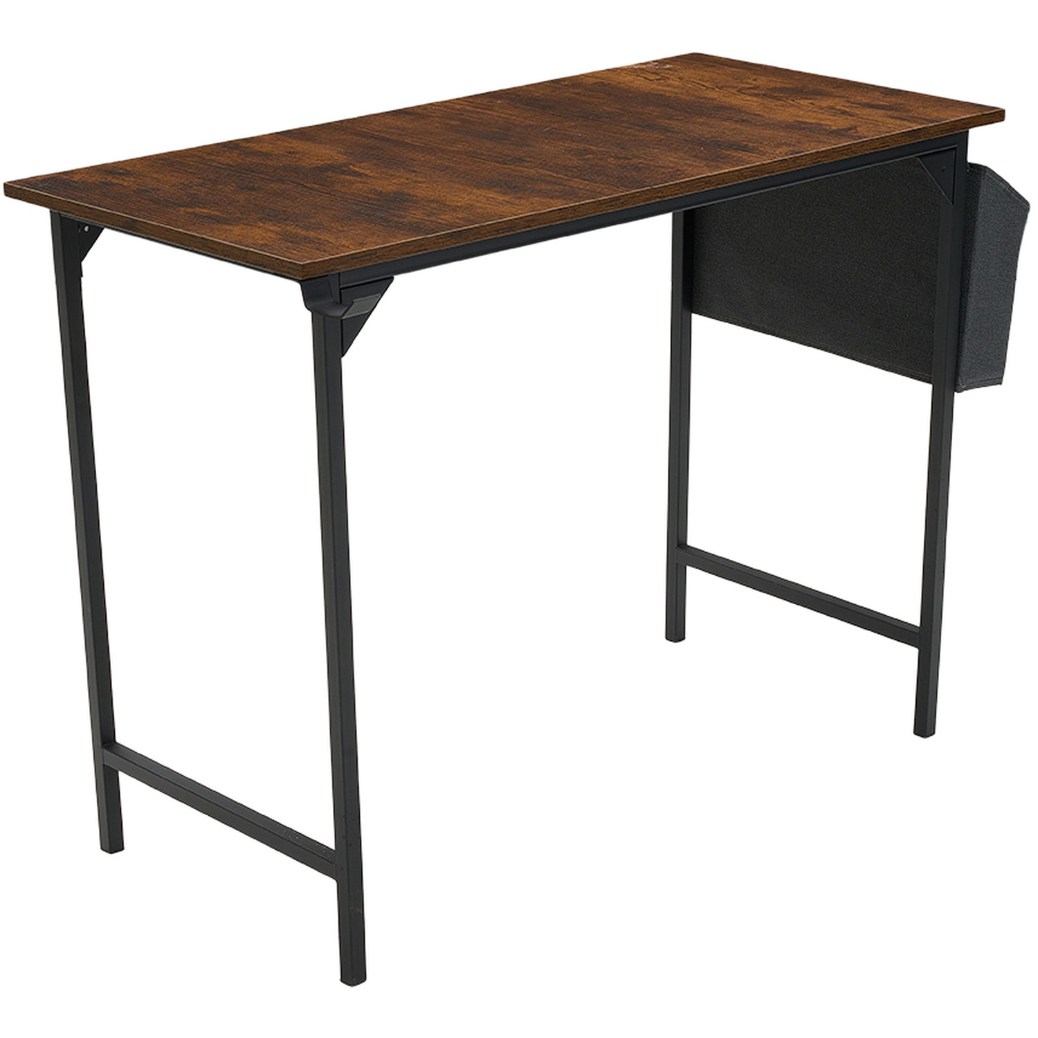 Home Office Desk With Side Storage Pocket And Hook - Brown Black