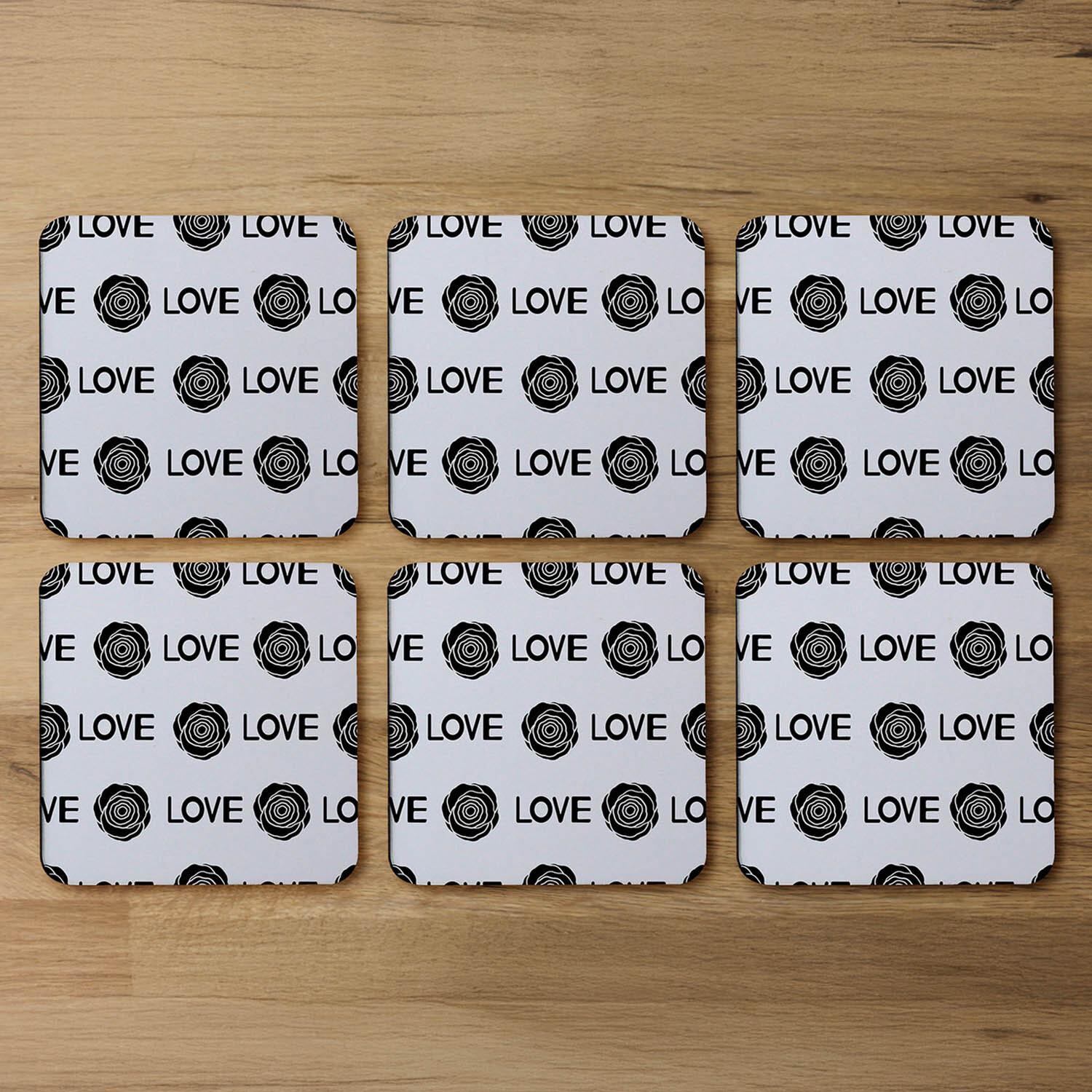 Image of Rose Love Print Coaster - Black