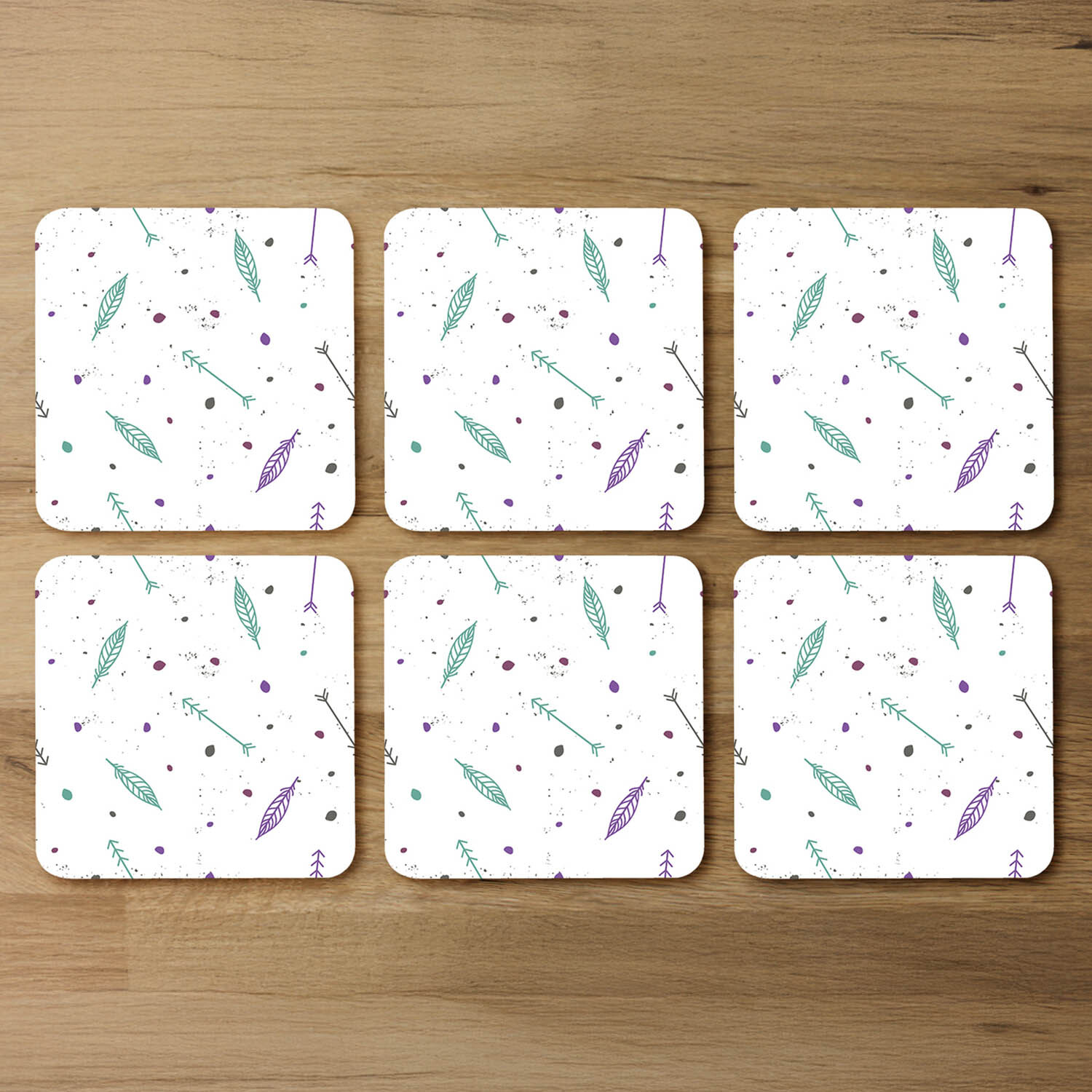 Cute Cartoon Feathers And Arrows In Boho Style Coaster - Green