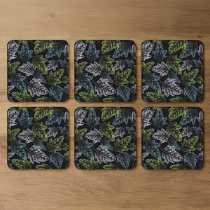 Leaf Print On Dark Coaster