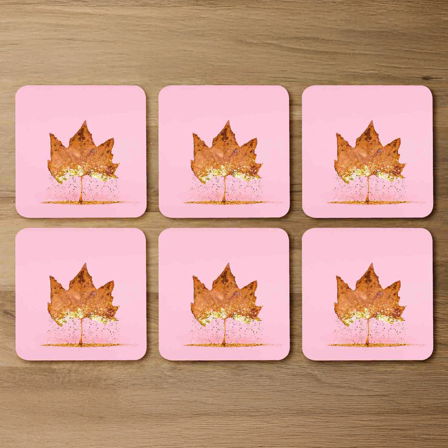 Image of Glitter Leaf Coaster Set - Pink