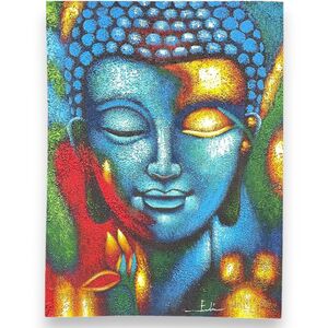 Vibrant Buddha Painting with Gold Flower