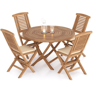Sora Teak Garden Dining Table and 4 Seat Chair Set