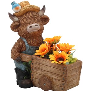 Highland Cow Wheelbarrow Planter
