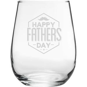 Engraved  Corto Stemless Wine Glass Happy Fathers Day Moustache