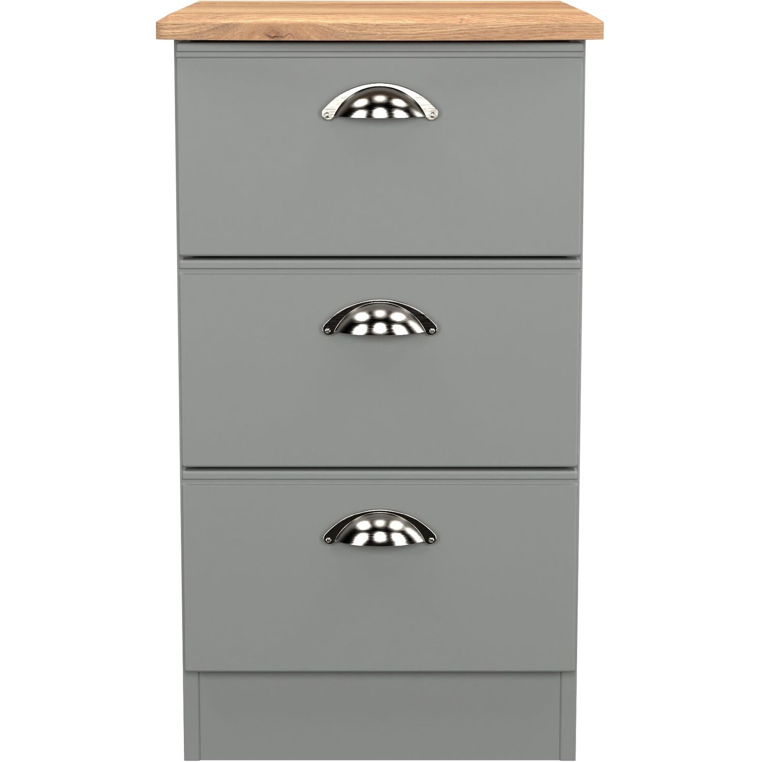 Victoria Ready Assembled 3 Drawer Bedside Cabinet - Dusk Grey Riviera Oak