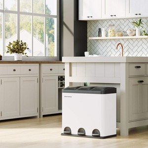 54L Recycling Bin, Rubbish Bin, Steel Pedal Bin with 3 Sections