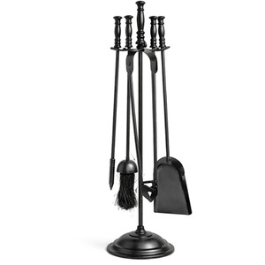 Fireside Companion Set with Stand Brush Tongs Poker and Shovel Cast Iron