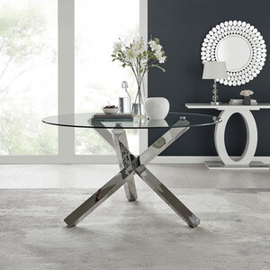 Vogue Large Round Chrome Metal Clear Glass Dining Table