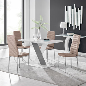 Monza White High Gloss Dining Table  4 Milan Chrome Leg Chairs