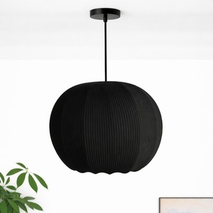 Black CGC LILA Cream Rounded Ribbed Stretch Cotton Fabric Lampshade shot 12551689