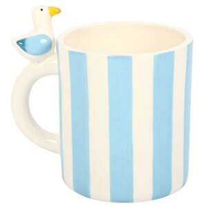 Coastal Seagull Striped Mug Beach Themed Ceramic Cup