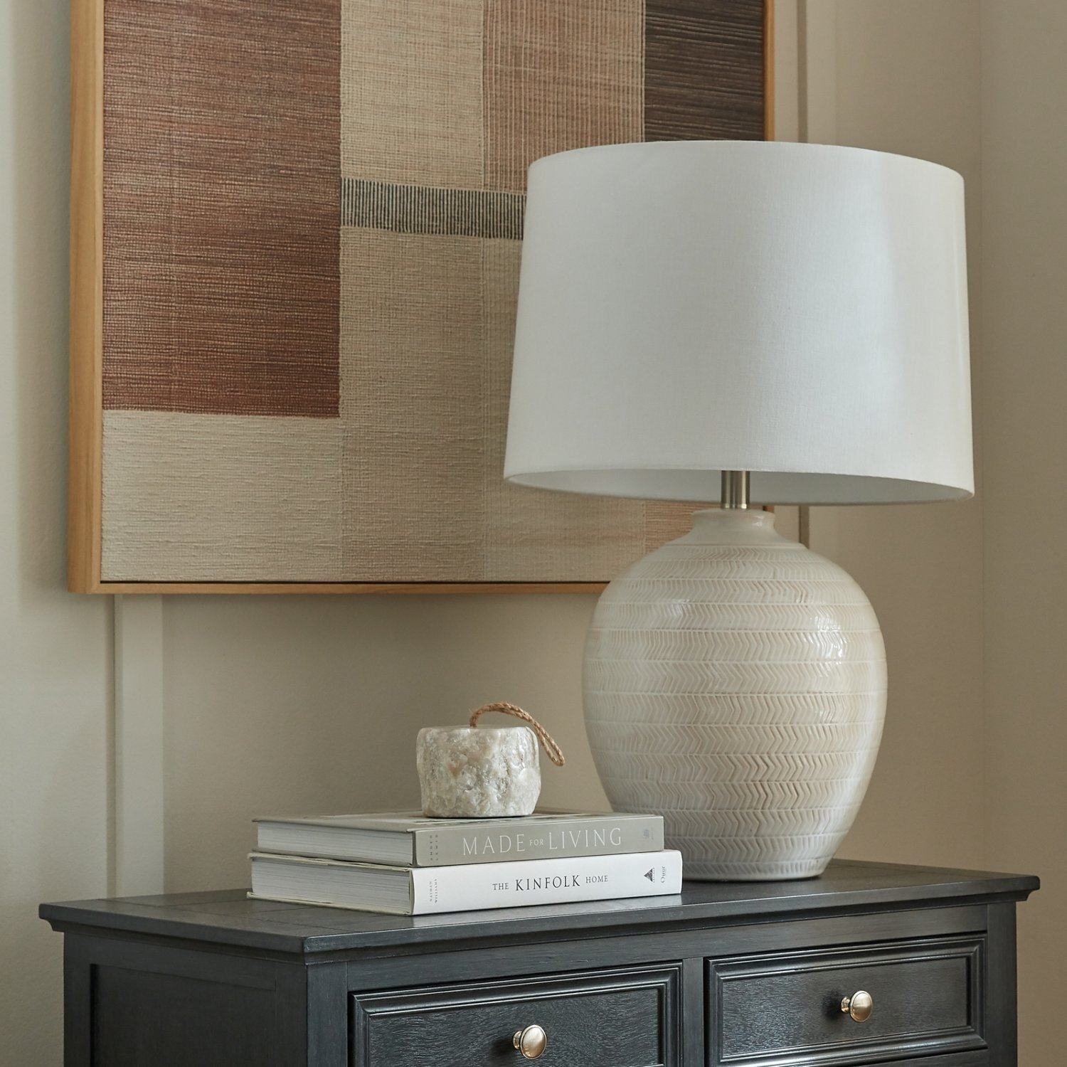Image of Chevronne Ceramic Table Lamp with Linen&hellip;