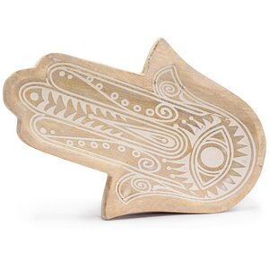 Hamsa Whitewash Long Tray for Decor Organization