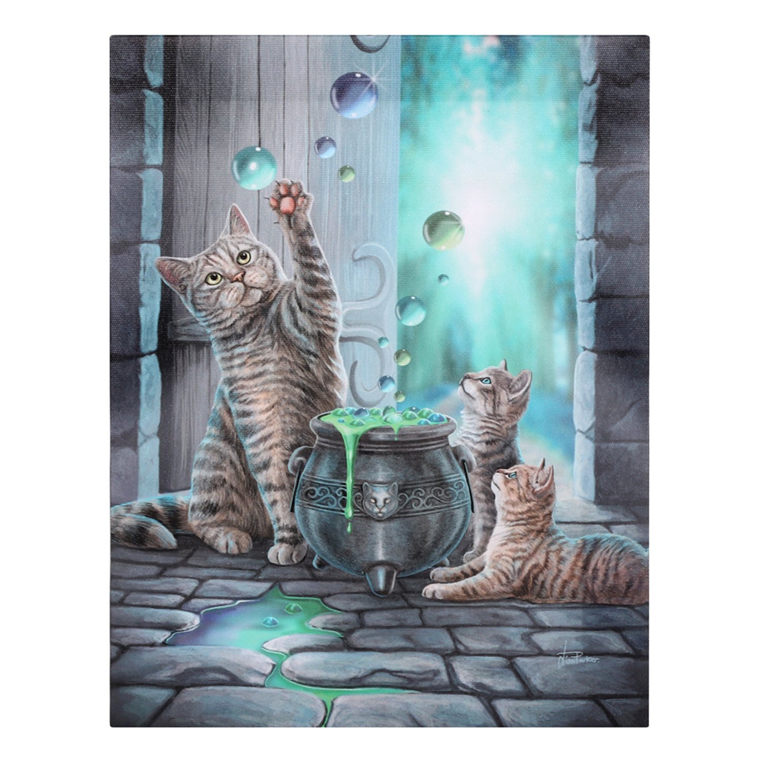 Lisa Parker Hubble Bubble Cat Canvas Plaque - Magical Home Decor - Cream