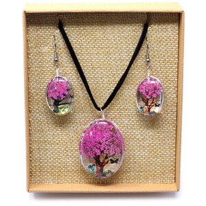 Bright Pink Pressed Flower Tree of Life Necklace Unique Real Flower Jewelry