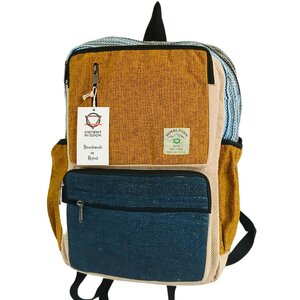Large Hemp Backpack in Teal  Turmeric - Stylish  Spacious Travel Bag