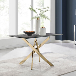 Leonardo Dining Table 4 Seat Grey Glass Marble Top Gold Legs