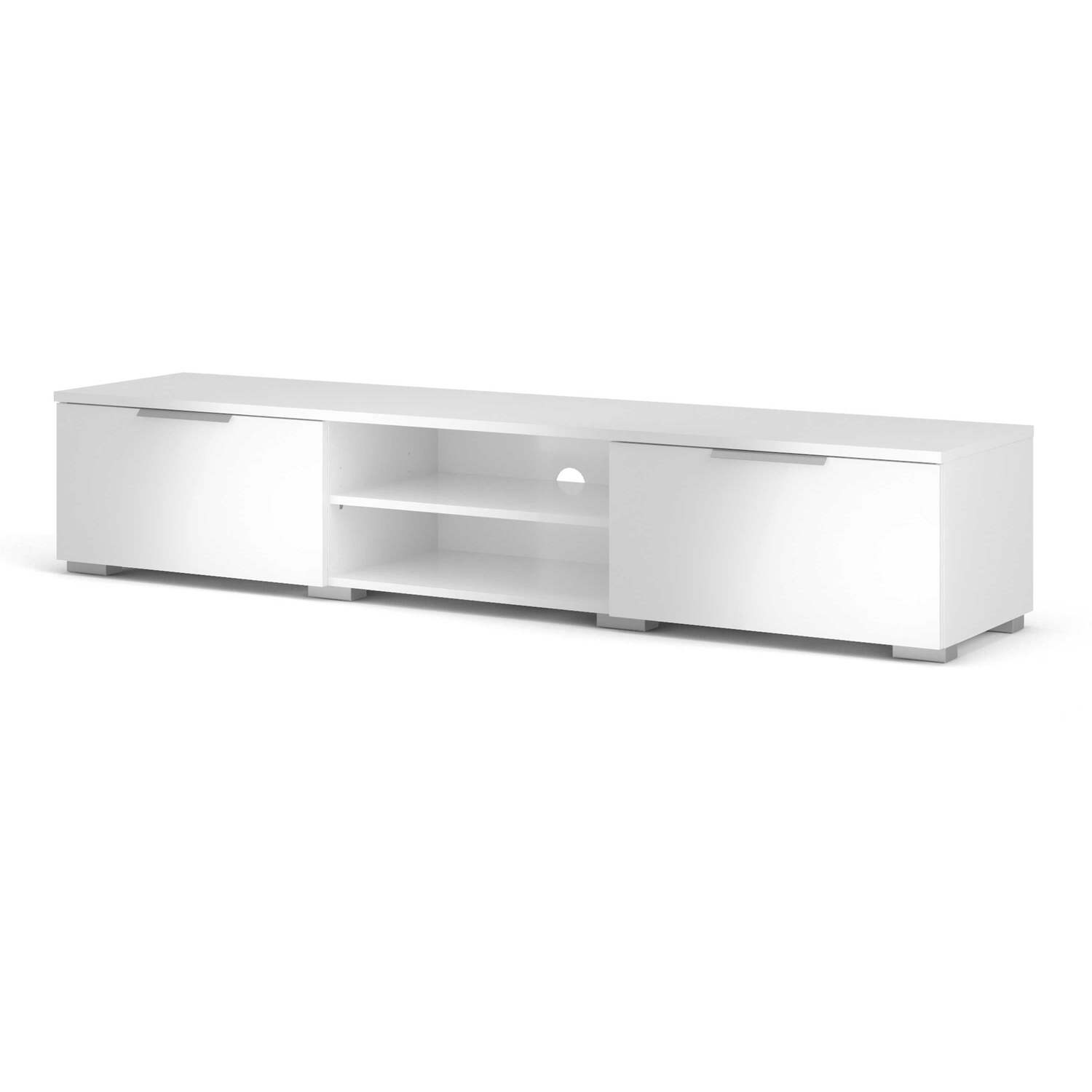 Amberfield High Gloss White TV Unit - 2 Drawers, 2 Open Shelves - White