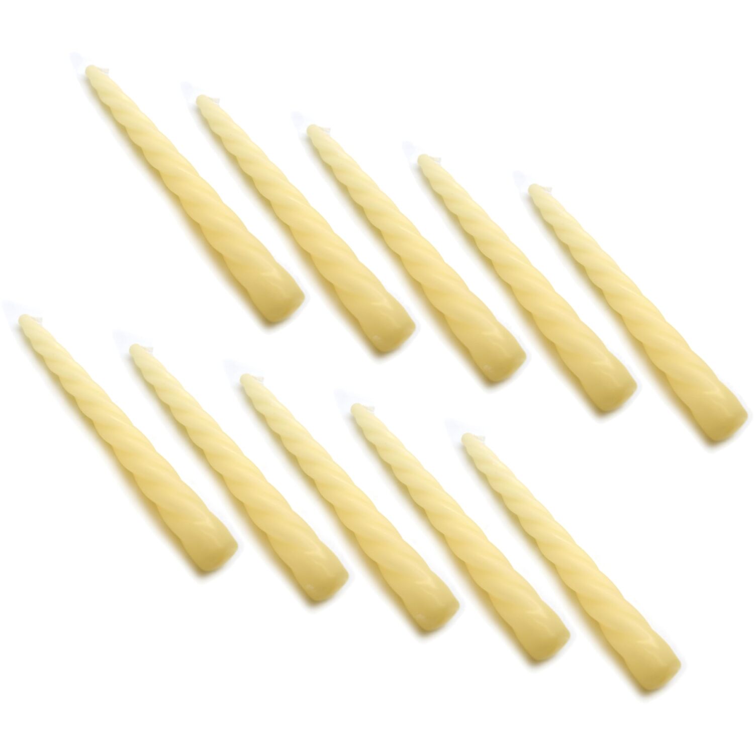 Spiral Dinner Candles, Pack of 10, Decorative Household Candles, 23 cm - Green - Ivory