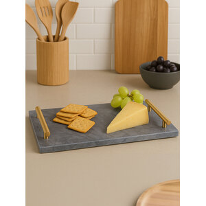 Marmore Black Marble Serving Board with Gold Handles