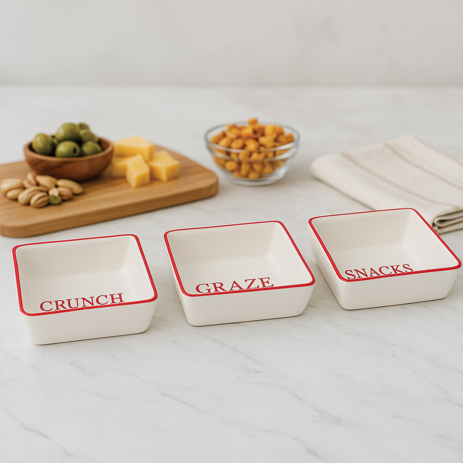 Set Of Three Hollywood Snack Dishes - Cream