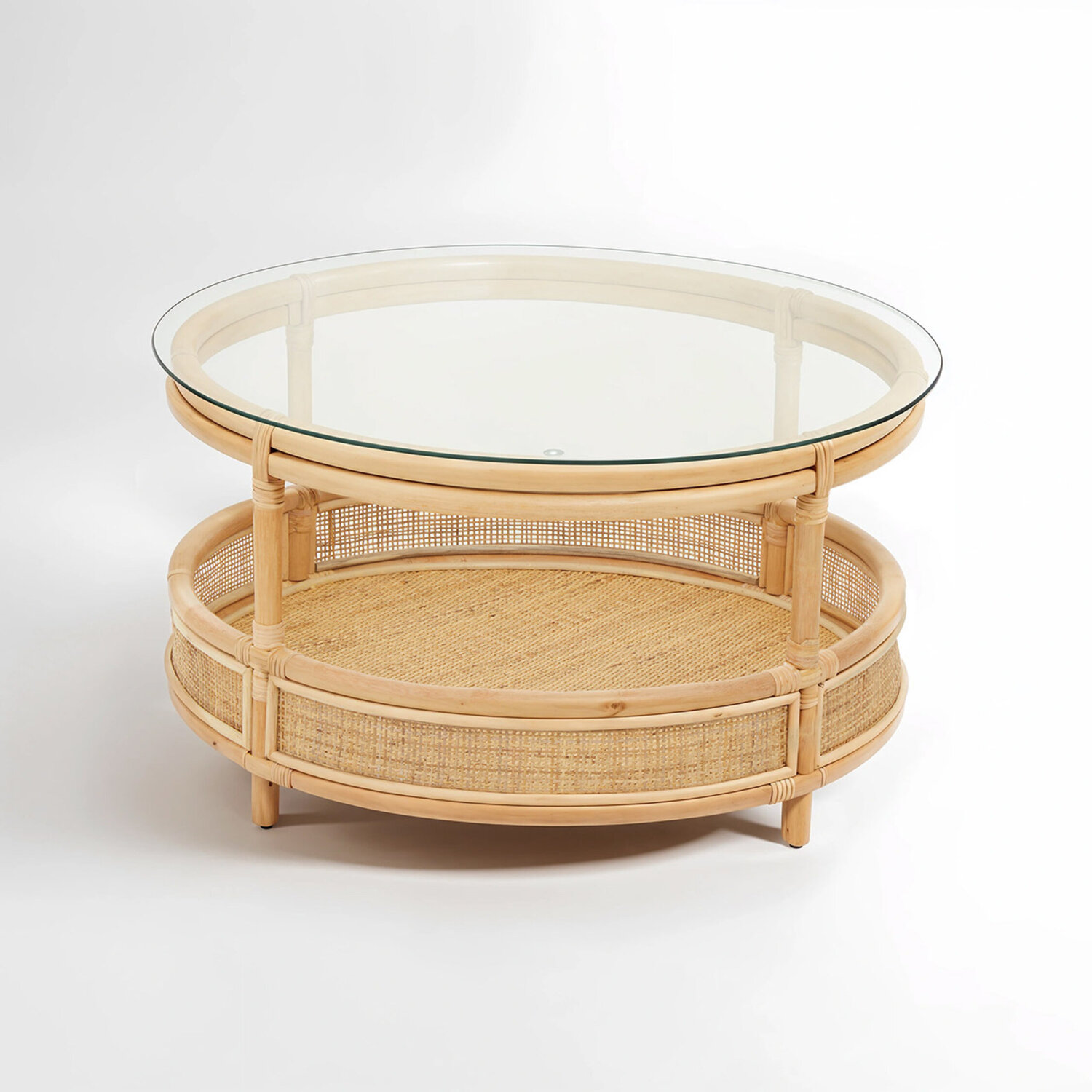 Mataram Rattan Coffee Table With Glass Top - Natural