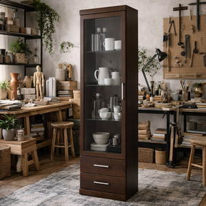 Sonderborg Dark Mahogany Tall Cabinet with Glazed Door and 2 Drawers