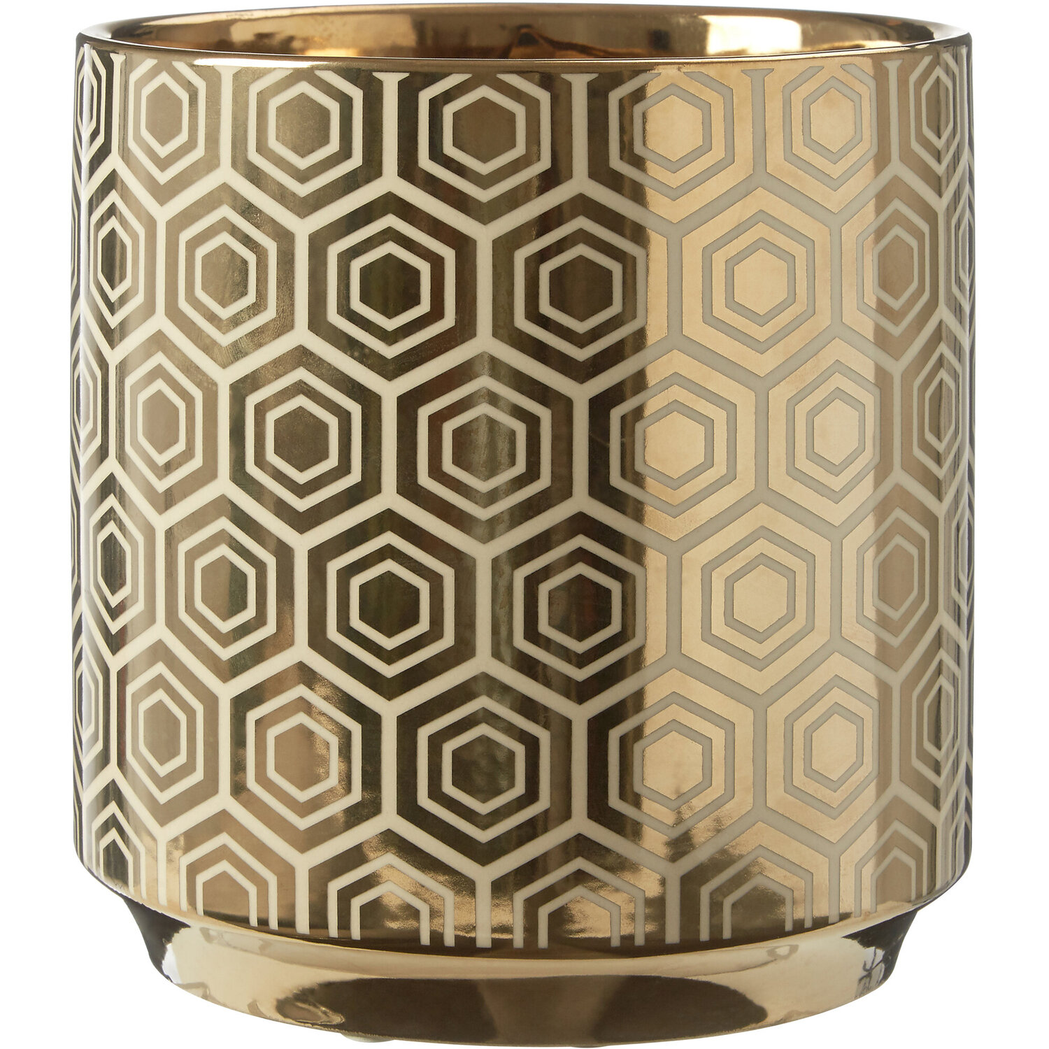 Hexa Small Gold and Cream Ceramic  Planter - Gold