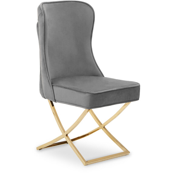 Belle Grey Velvet Dining Chair with Tufted Button Back