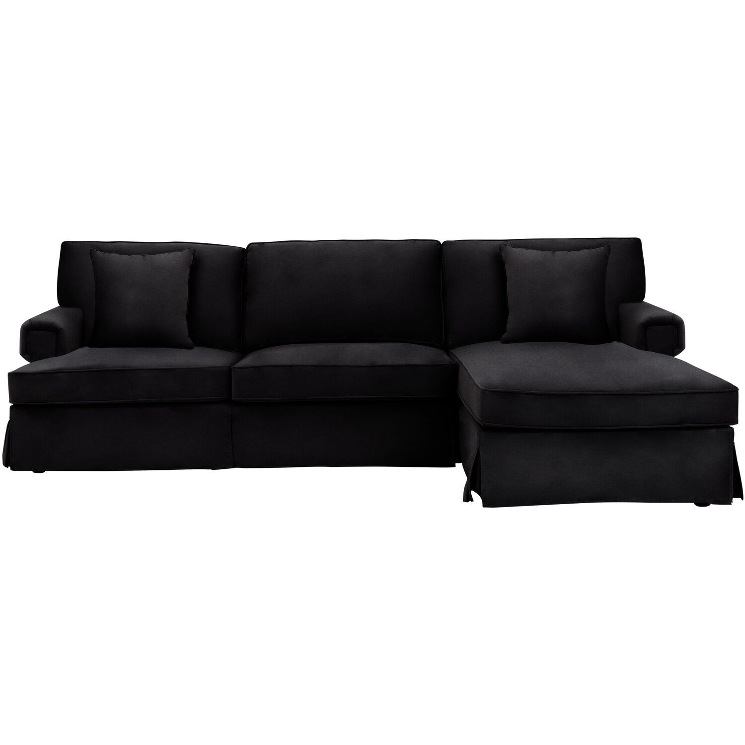 Ralph Three Seat Black Velvet Right Chaise Sofa - Black