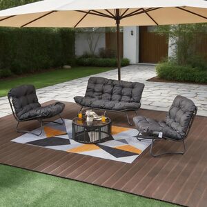 4 Seater Outdoor Conversation Set with Tempered Glass Coffee Table