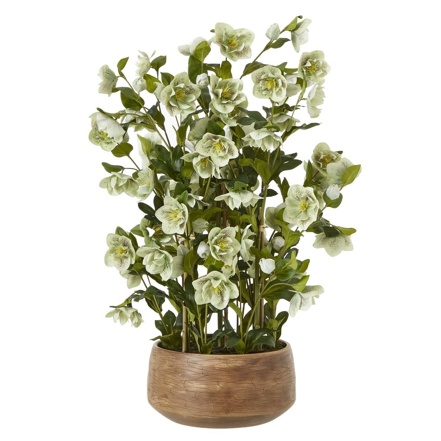 Large Artificial Hellebore in Taupe Ceramic Pot - Green