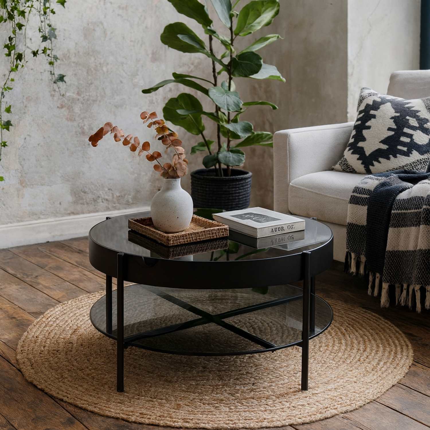 Tampere Round Coffee Table Gloss Frame With Glass Lift Top - Black