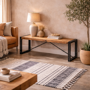 Toivakka Reclaimed Wood and Iron Industrial Dining Bench