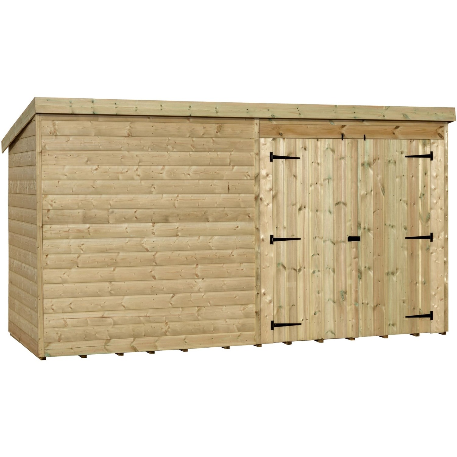 Empire 4000 12x6 Pent Garden Shed with a Double Door on the Right - Green