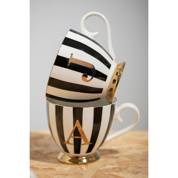 Duchess Black and White Monogram Mug, J