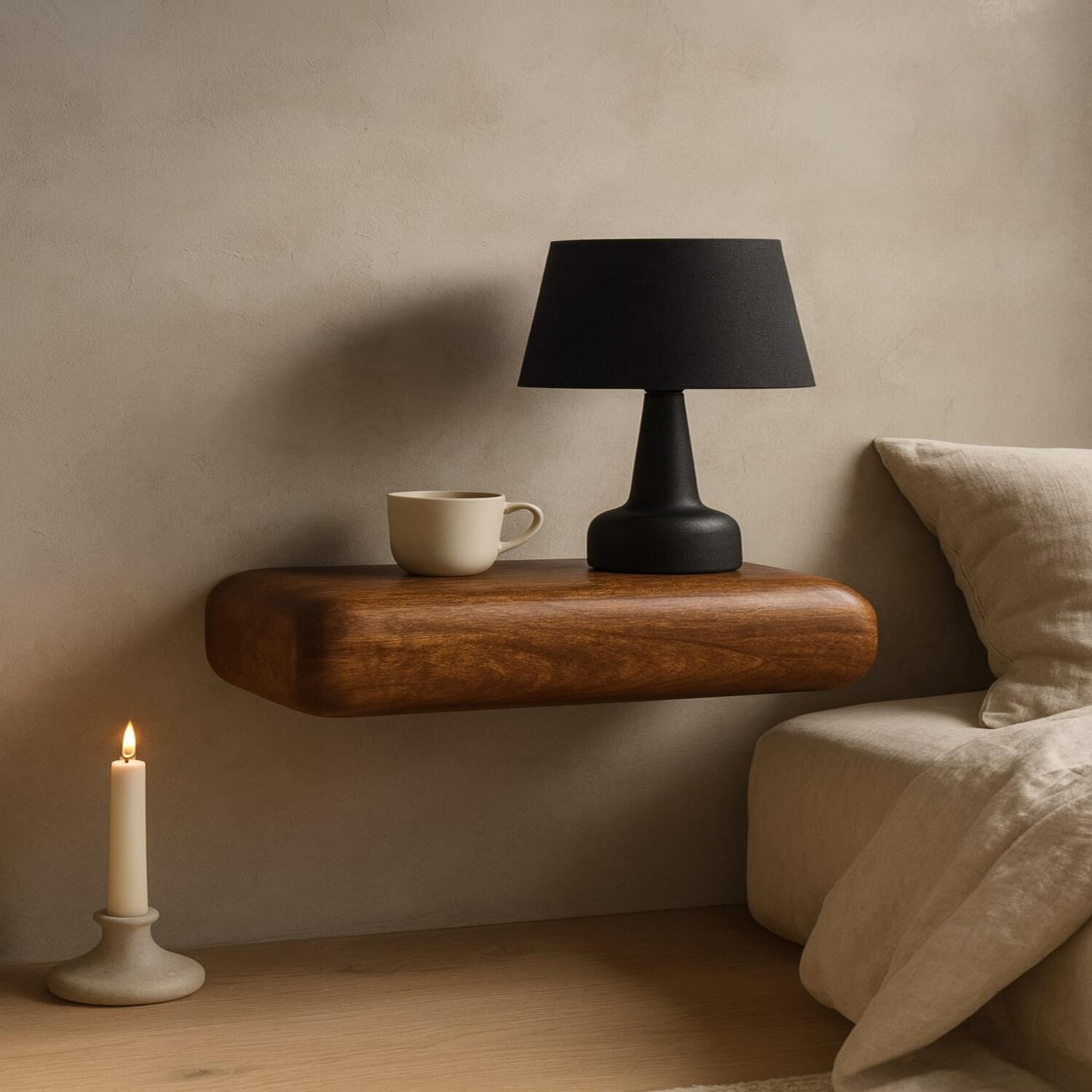 Solid Wood Solis Wall-Mounted Bedside - Brown