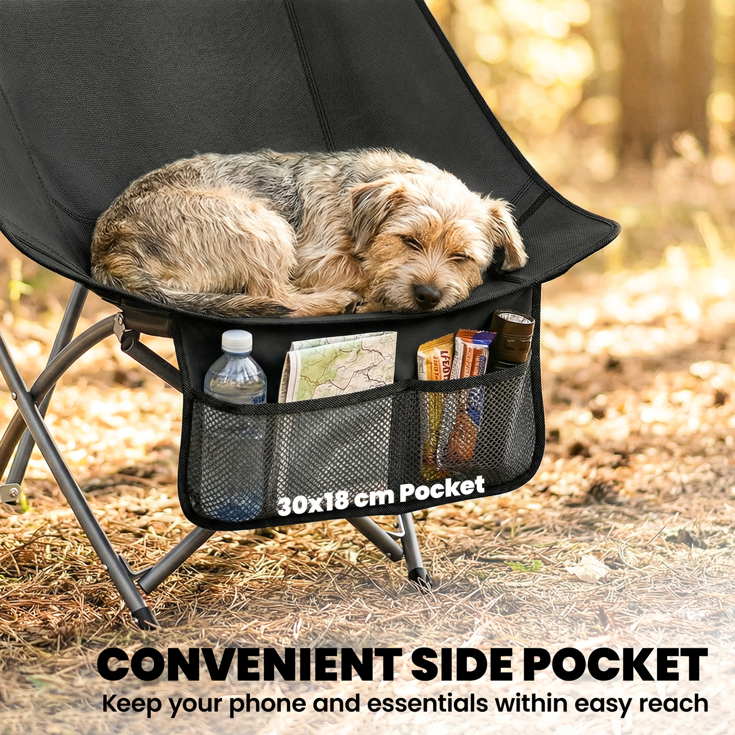 Outsunny Unisex Black Camping Chair Portable With Side Pocket In Single - Image 3