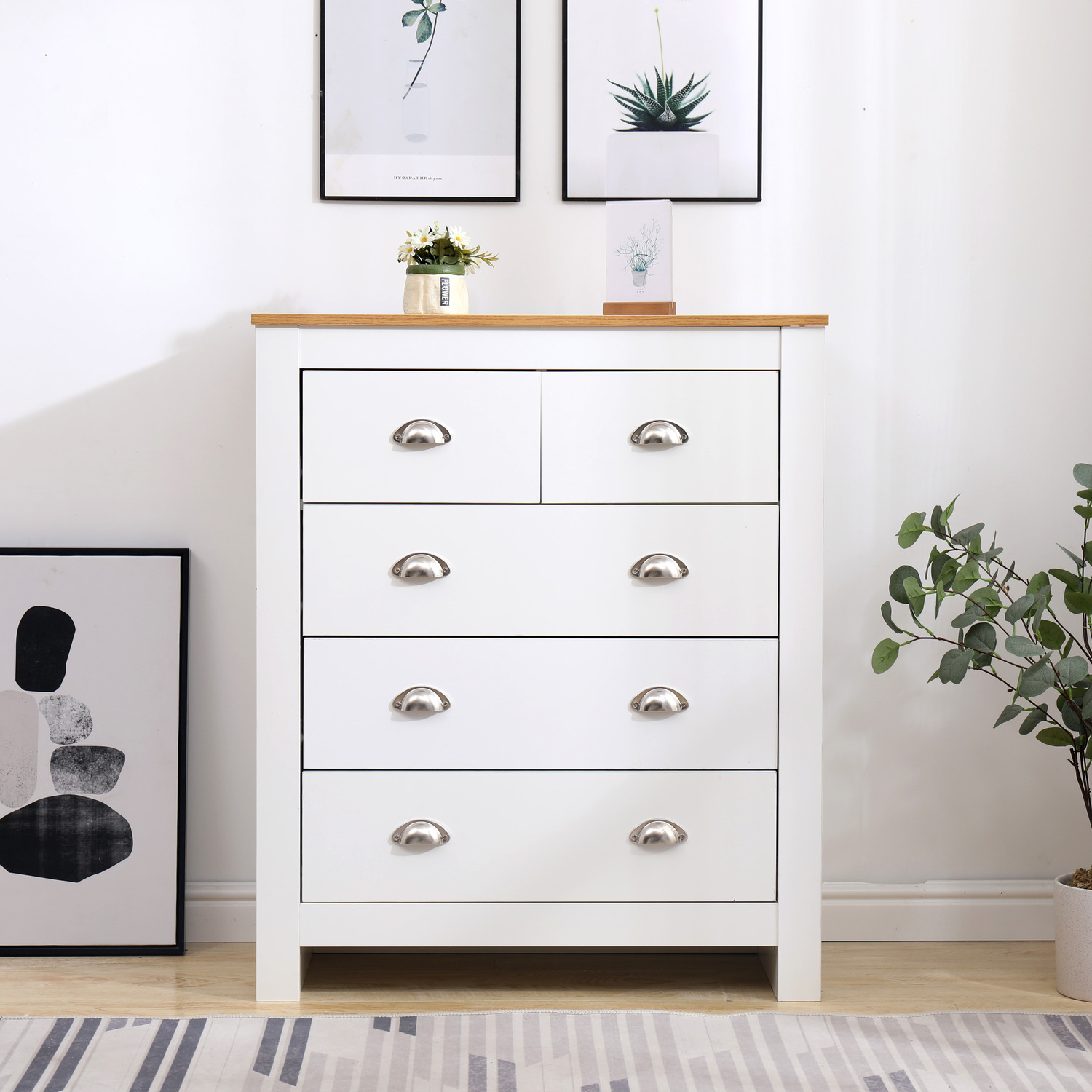Hmd 5 Drawers Chest Of Drawers - White