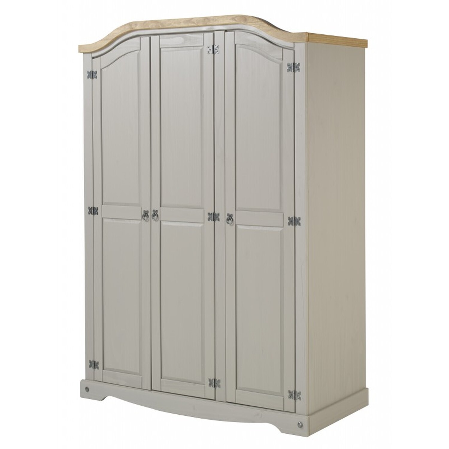 Corona Grey Wax 3 Door Arch Top Wardrobe - Distressed Grey Wax