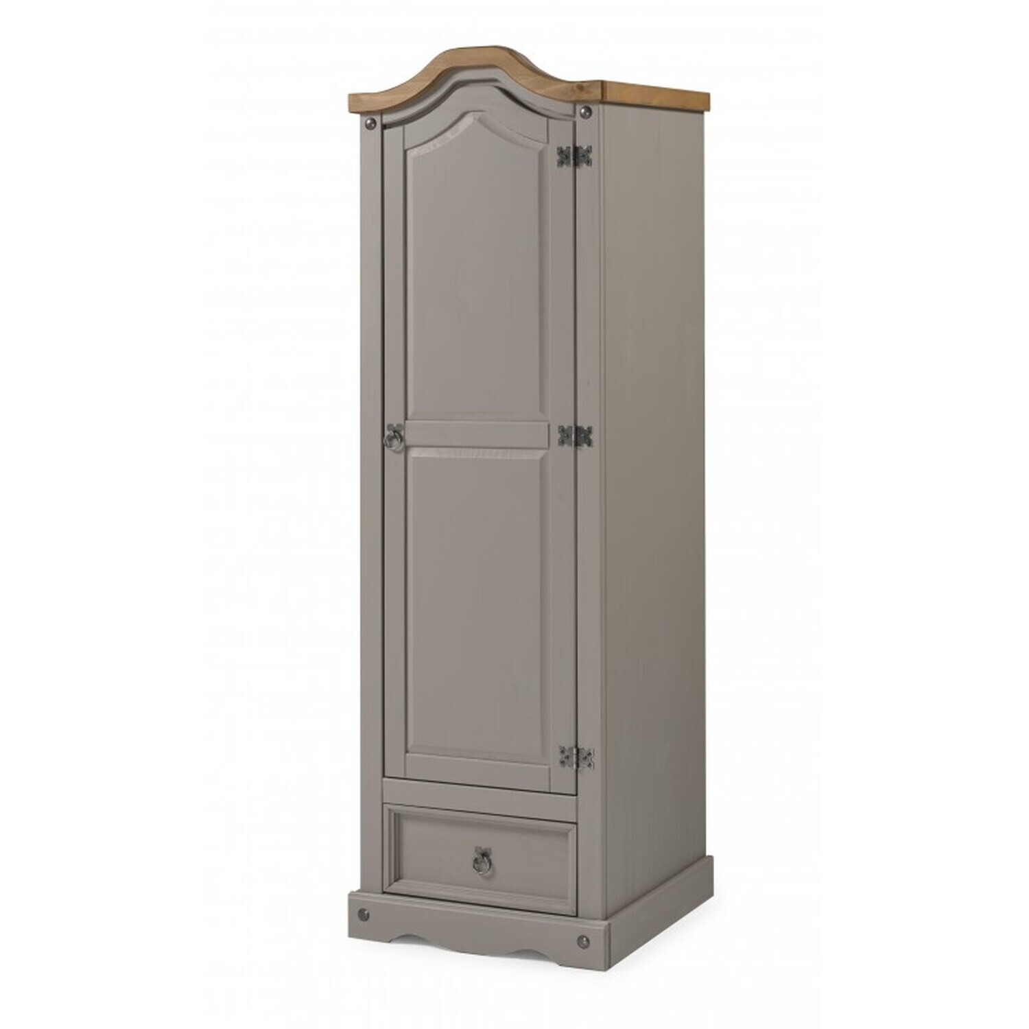 Mercers Furniture Corona Grey Wax 1 Door 1 Drawer Wardrobe - Distressed Grey Wax